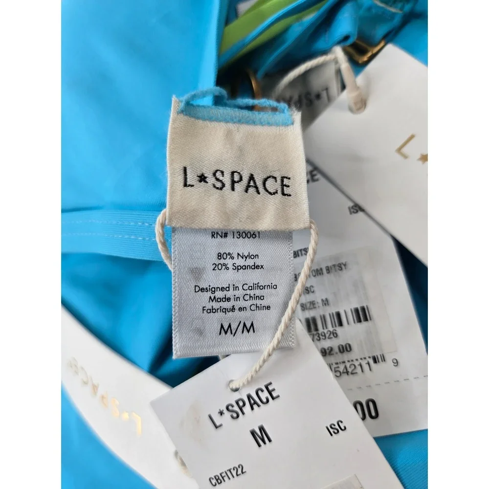 NEW LSpace Finneas Bikini Set M Blue Green Colorblock Beach Pool Cheeky Swimwear